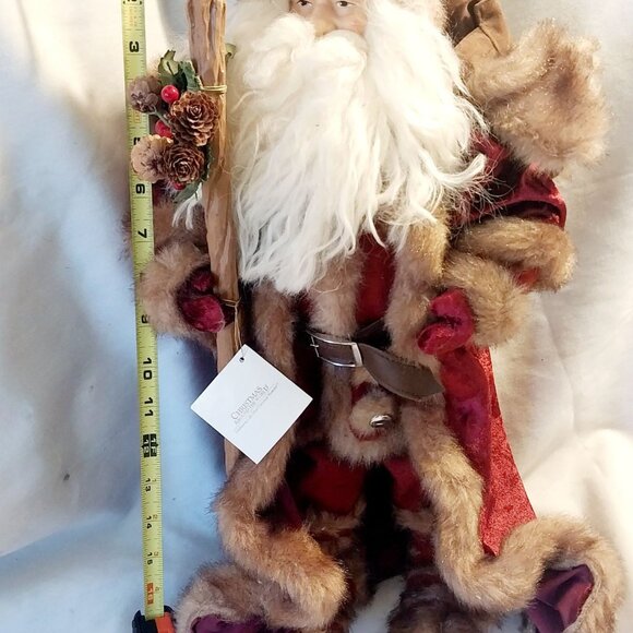 Handcrafted Santa Claus Decor With Faux Fur & Velvet Standing Holiday Figure San - Picture 11 of 11